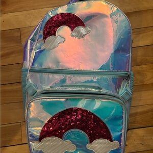 Holographic Kids Backpack with Rainbow Design with lunch bag